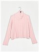 Roll neck textured cable-knit sweater rosa