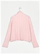 Roll neck textured cable-knit sweater rosa