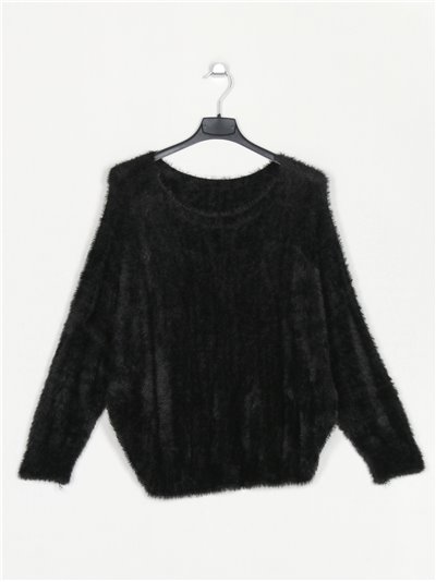 Faux fur sweater negro