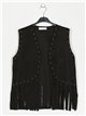 Studded faux suede waistcoat negro