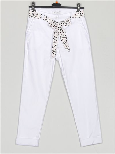 Ruffled elastic trousers blanco
