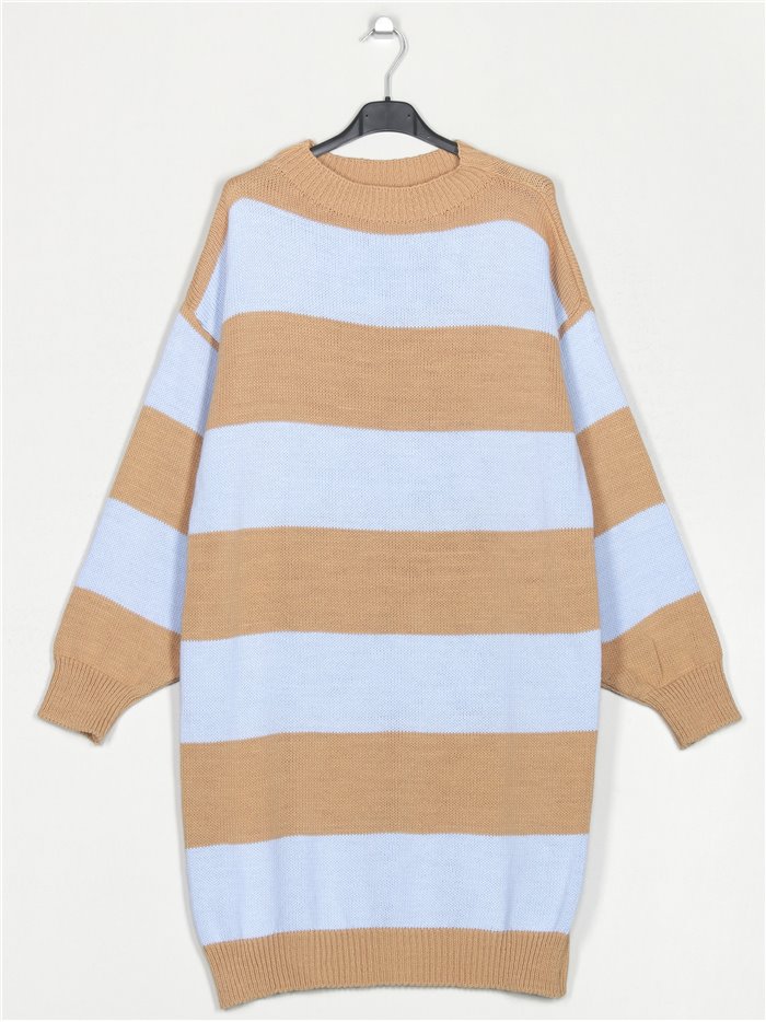 Striped knit dress camel-azul