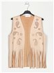 Fringed faux suede waistcoat camel