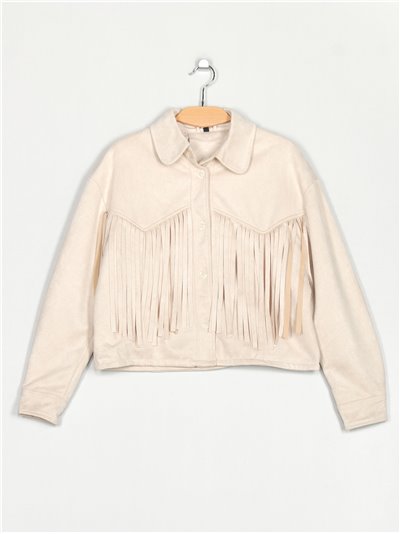 Faux suede jacket with fringing cream (M-XXL)