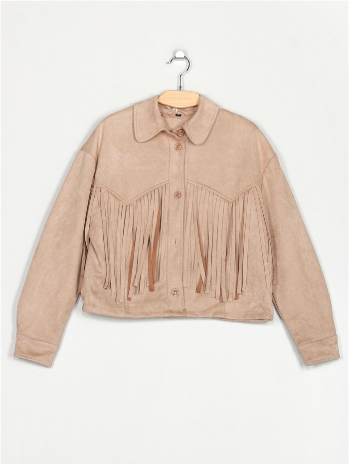 Faux suede jacket with fringing light-tan (M-XXL)