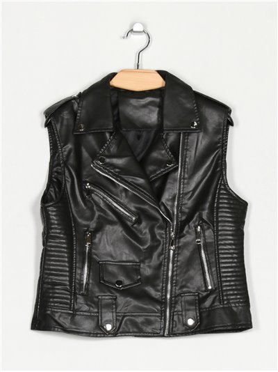 Faux leather biker waistcoat black (S-XL)