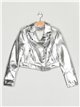 Metallic thread faux leather biker jacket silver (S-XL)