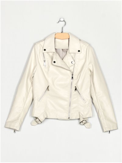 Faux leather biker jacket beige (S-XL)