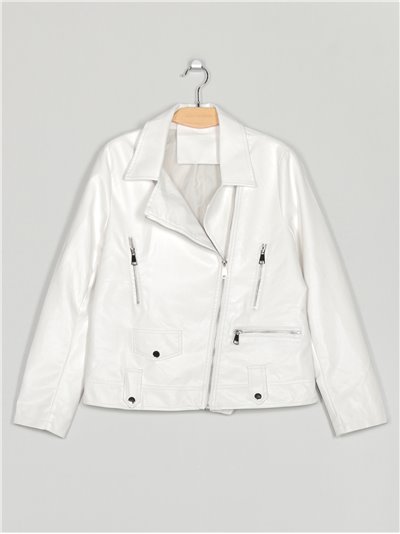 Faux leather biker jacket white (40-48)