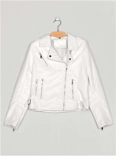 Faux leather biker jacket white (M-XXL)