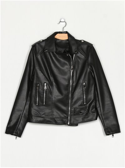 Faux leather biker jacket black (40-48)