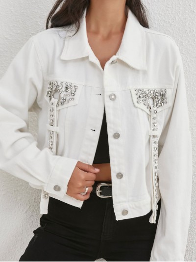Denim jacket with rhinestone blanco (S-XL)