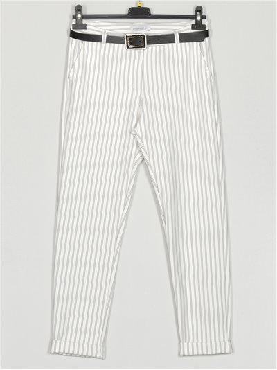 Striped trousers with belt blanco