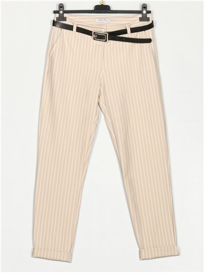 Striped trousers with belt beis