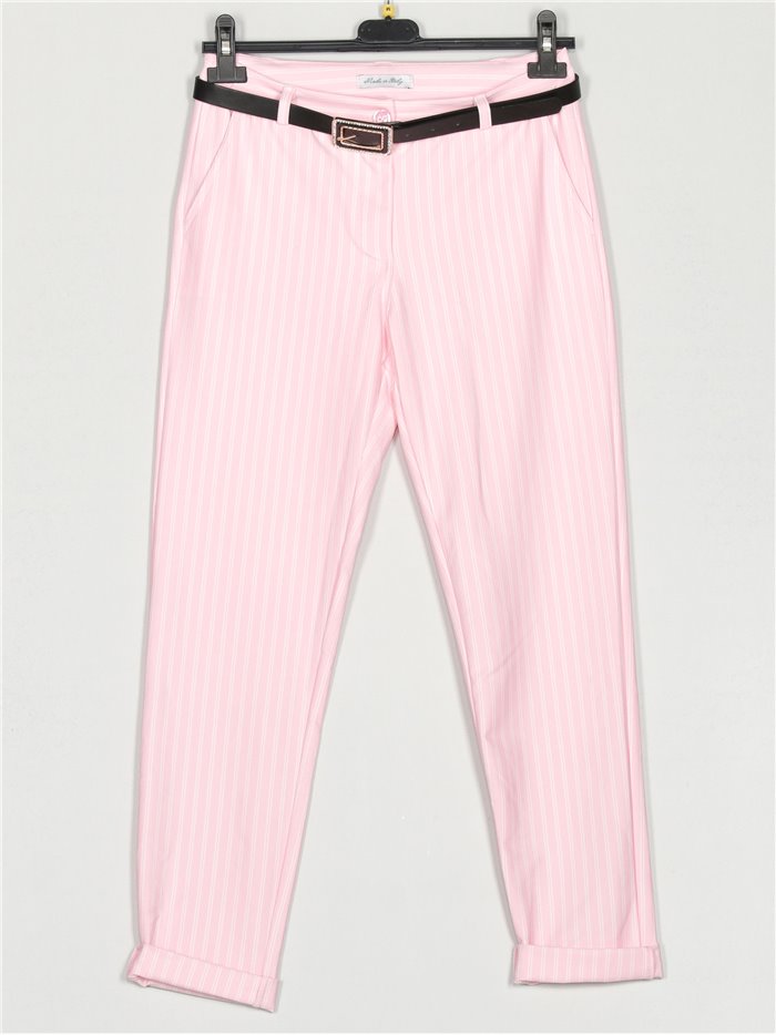Pantalón rayas cinturón rosa