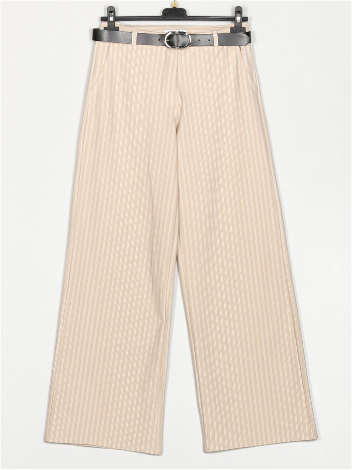 Striped straight leg trousers beis