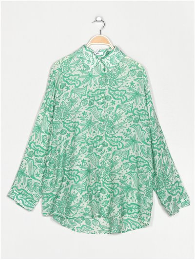 Silk effect printed shirt verde