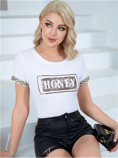 Camiseta honey lentejuelas blanco