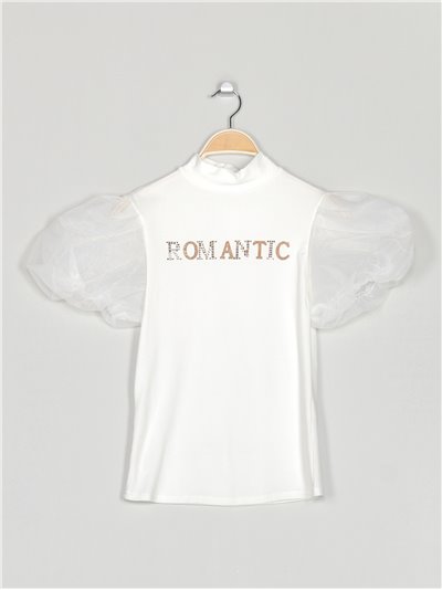 Tulle sleeve romantic t-shirt blanco-oro