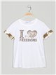 Camiseta texto lentejuelas blanco