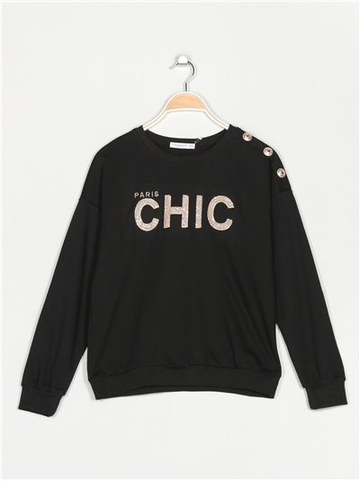 Embroidered sweatshirts with sequins negro