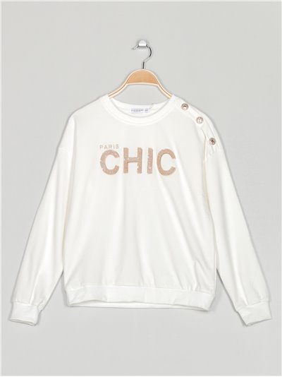 Embroidered sweatshirts with sequins blanco