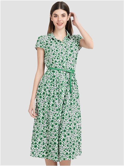 Vestido camisero florecitas verde