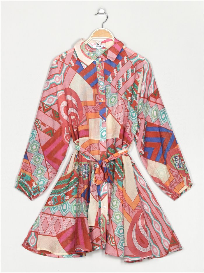 Silk effect printed shirt dress multi-rosa