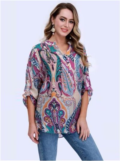 Silk effect printed blouse multi-morado