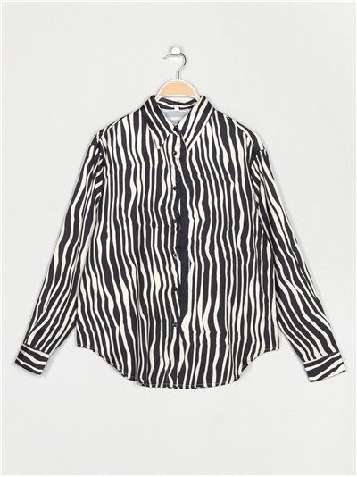Zebra print satin shirt negro