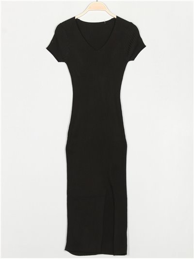 Knit dress with a front vent negro