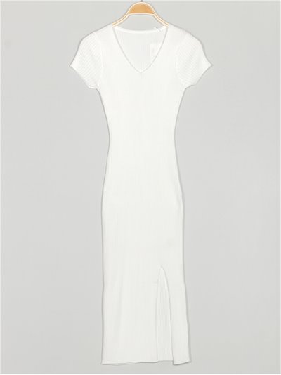 Knit dress with a front vent blanco