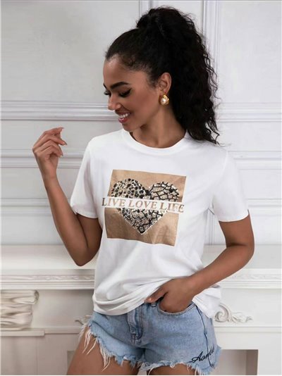 Heart t-shirt with sequins blanco