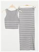 Striped knit top + skirt 2 sets gris