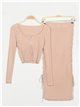 Lace up knit top + midi skirt 2 sets camel