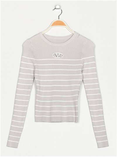 Striped sweater with metallic detail gris