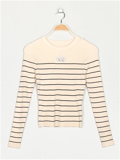 Striped sweater with metallic detail beis