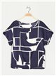 Satin printed blouse + Skirt 2 sets marino