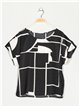 Satin printed blouse + Skirt 2 sets negro