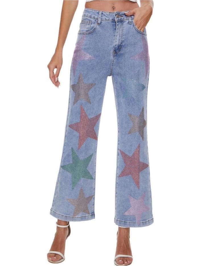 Star straight jeans with rhinestone azul (XS-S-M-L)