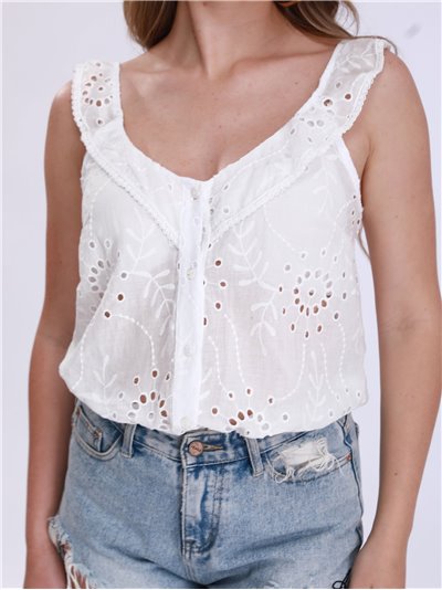 Die-cut embroidered top blanco (S-M-L)