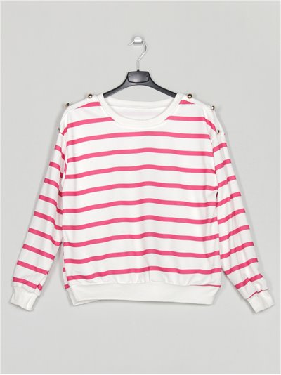 Striped sweatshirts with buttons fucsia