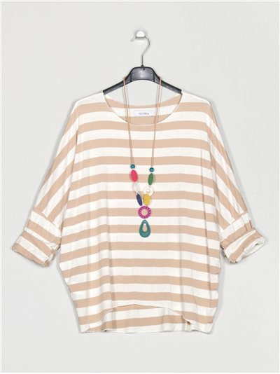 Oversized striped t-shirt beis