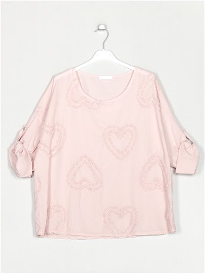 Embroidered heart blouse rosa