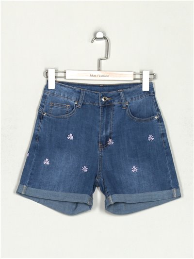 High waist embroidered denim shorts azul (S-XXL)