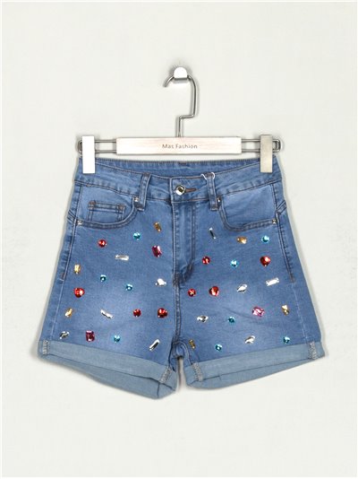 Denim shorts with rhinestone azul (S-XXL)