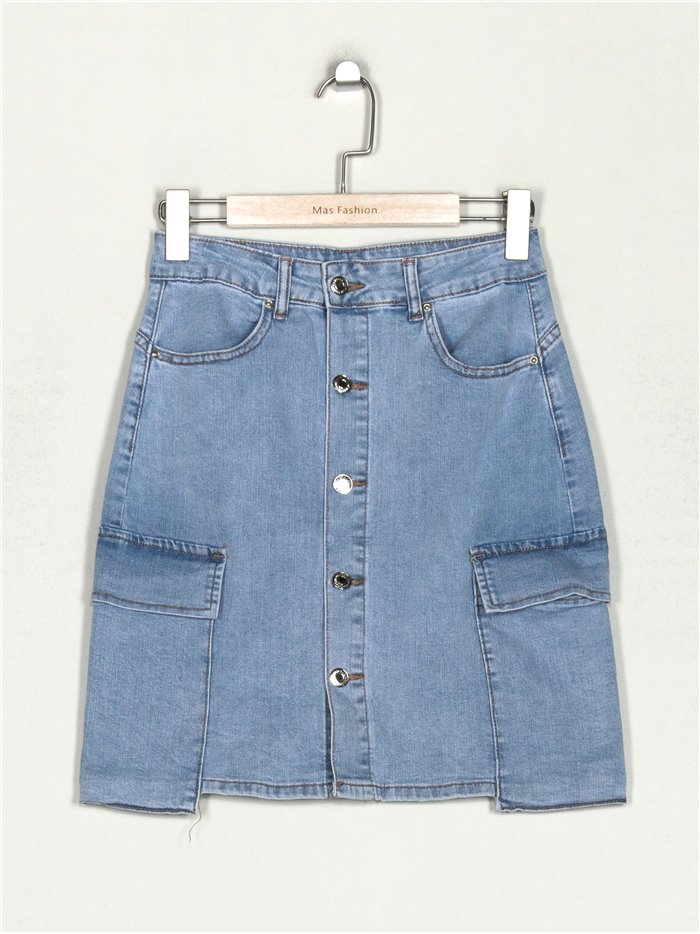 Denim skirt with pockets azul (XS-XXL)
