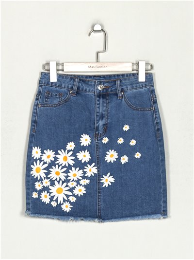 Denim skirt with daisies azul (XS-XXL)