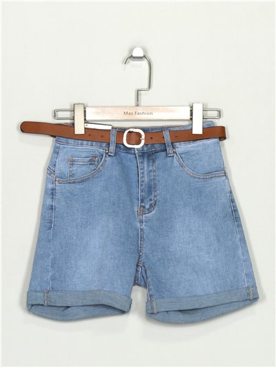High waist belted denim shorts (S-XXL)