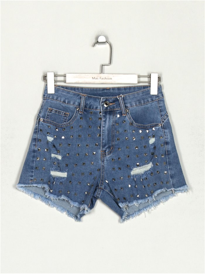 High waist studded denim shorts azul (XS-XL)